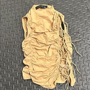 Lioness Beige Ruched Sleeveless Top